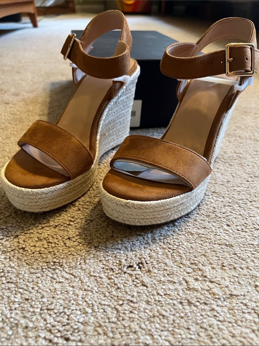 Super cute Espadrille Wedge Sandals with Ankle Strap in Tan suede
